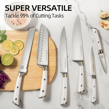 Knife Set Premium, Japanese 15 Pcs High Carbon Stainless Steel Kitchen Knife Block Set with Sharpener, Razor Sharp Knives Set for Kitchen with Natural Wood Block, Long-Lasting Edge