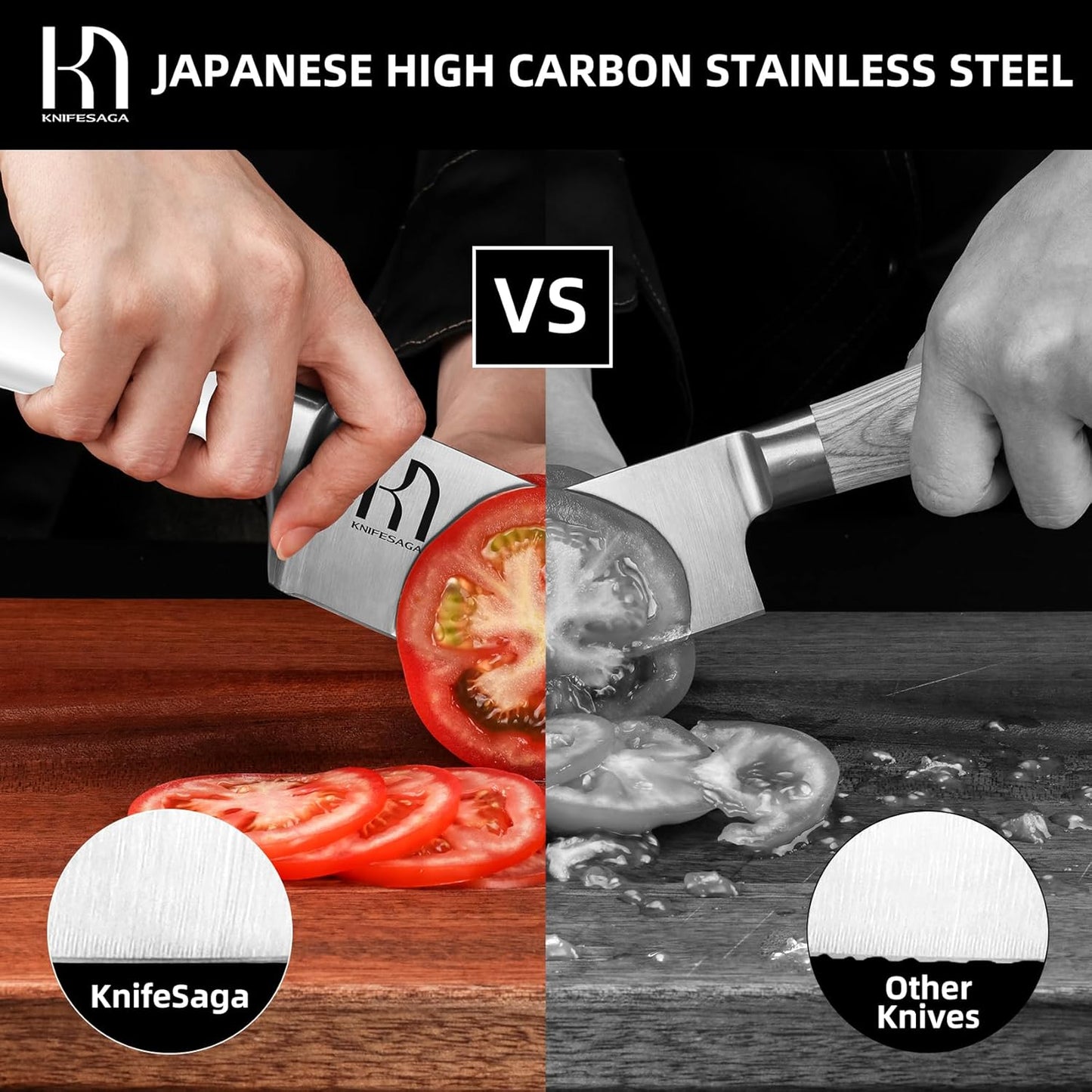 Knife Set Premium, Japanese 15 Pcs High Carbon Stainless Steel Kitchen Knife Block Set with Sharpener, Razor Sharp Knives Set for Kitchen with Natural Wood Block, Long-Lasting Edge