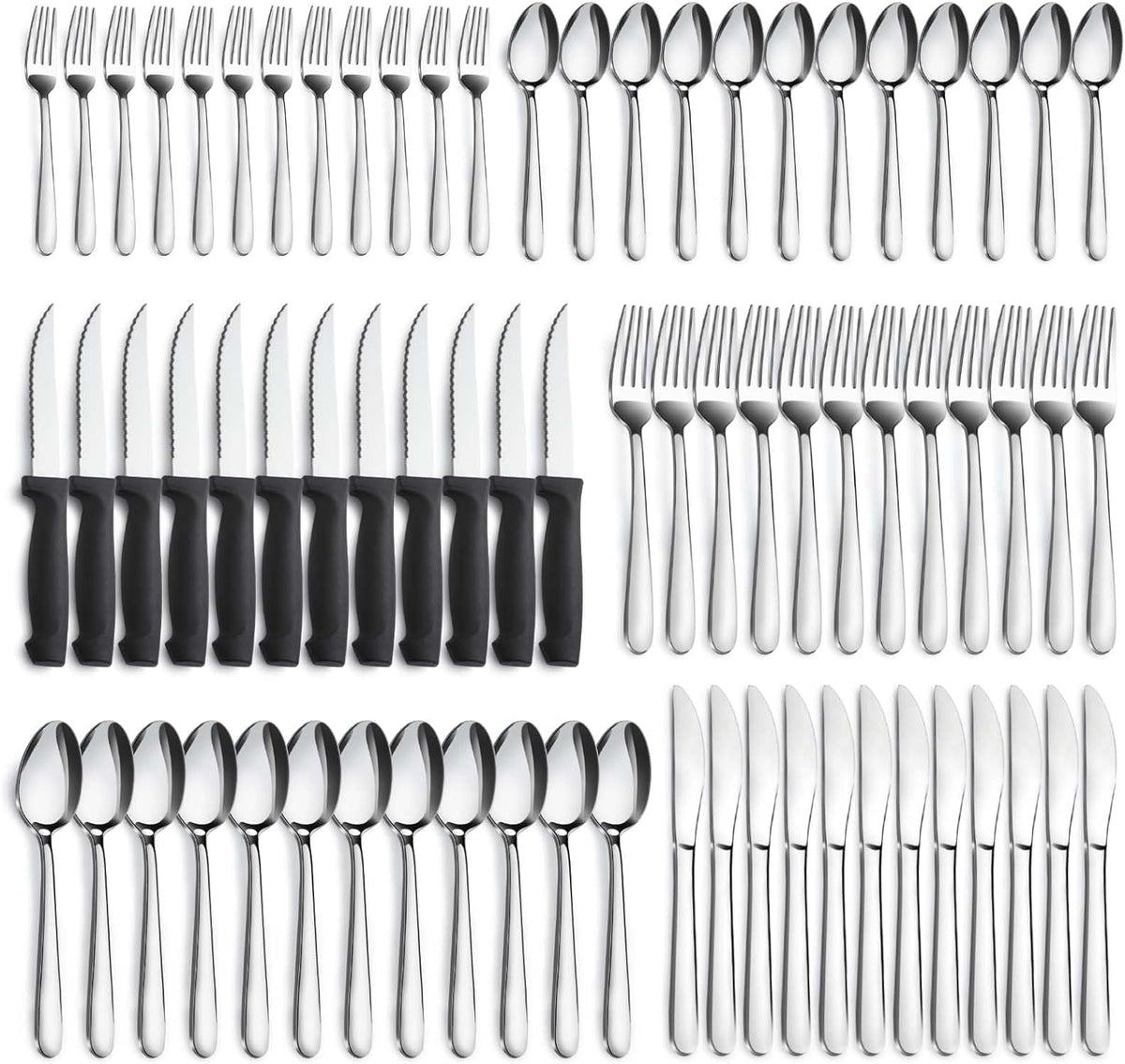 72-Pieces Silverware Set for 12, Flatware Set with Steak Knives, Stainless Steel Cutlery Set, Include Forks Spoons and Knives Set, Dishwasher Safe Utensil Sets for Home Restaurant