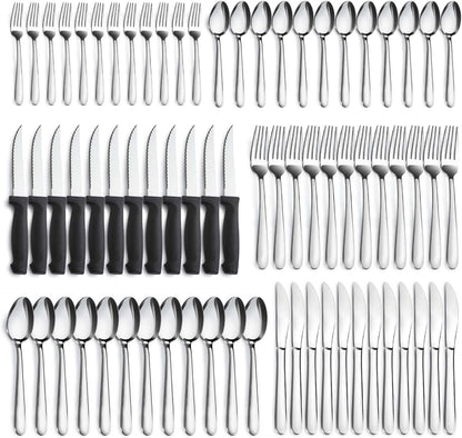 72-Pieces Silverware Set for 12, Flatware Set with Steak Knives, Stainless Steel Cutlery Set, Include Forks Spoons and Knives Set, Dishwasher Safe Utensil Sets for Home Restaurant