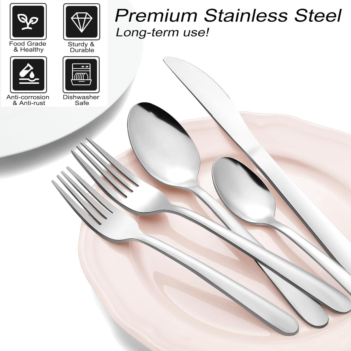 72-Pieces Silverware Set for 12, Flatware Set with Steak Knives, Stainless Steel Cutlery Set, Include Forks Spoons and Knives Set, Dishwasher Safe Utensil Sets for Home Restaurant