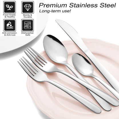 72-Pieces Silverware Set for 12, Flatware Set with Steak Knives, Stainless Steel Cutlery Set, Include Forks Spoons and Knives Set, Dishwasher Safe Utensil Sets for Home Restaurant