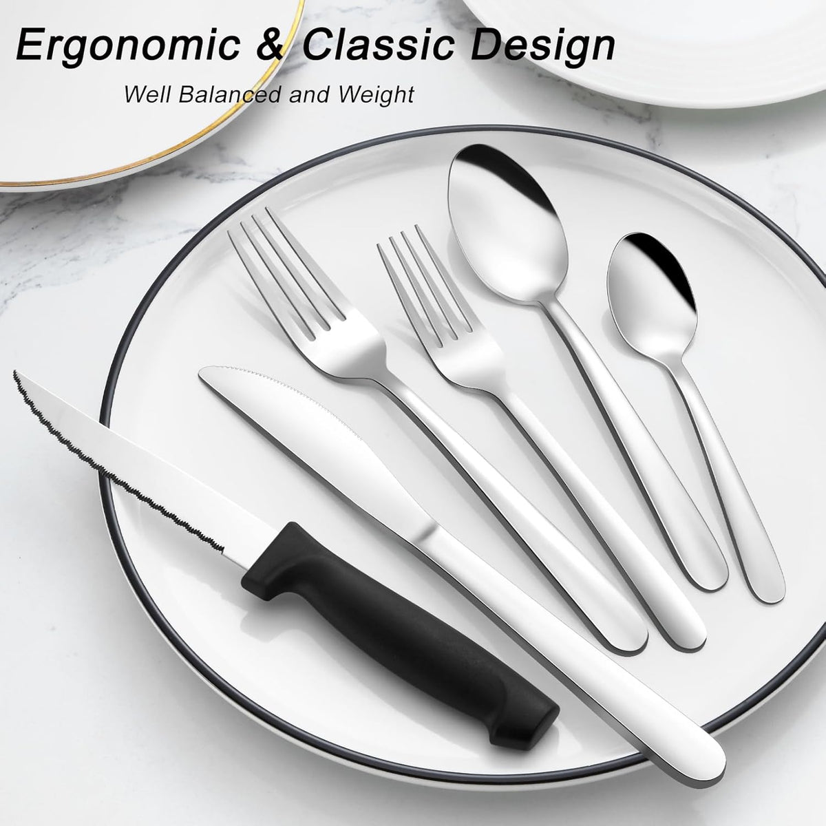 72-Pieces Silverware Set for 12, Flatware Set with Steak Knives, Stainless Steel Cutlery Set, Include Forks Spoons and Knives Set, Dishwasher Safe Utensil Sets for Home Restaurant