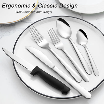 72-Pieces Silverware Set for 12, Flatware Set with Steak Knives, Stainless Steel Cutlery Set, Include Forks Spoons and Knives Set, Dishwasher Safe Utensil Sets for Home Restaurant
