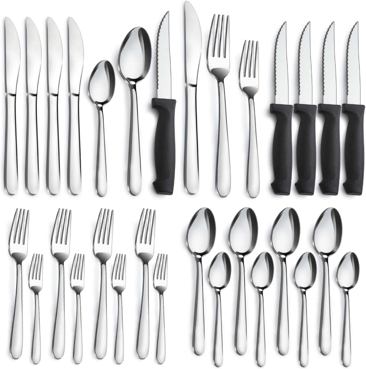 72-Pieces Silverware Set for 12, Flatware Set with Steak Knives, Stainless Steel Cutlery Set, Include Forks Spoons and Knives Set, Dishwasher Safe Utensil Sets for Home Restaurant