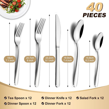 72-Pieces Silverware Set for 12, Flatware Set with Steak Knives, Stainless Steel Cutlery Set, Include Forks Spoons and Knives Set, Dishwasher Safe Utensil Sets for Home Restaurant