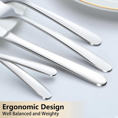 72-Pieces Silverware Set for 12, Flatware Set with Steak Knives, Stainless Steel Cutlery Set, Include Forks Spoons and Knives Set, Dishwasher Safe Utensil Sets for Home Restaurant