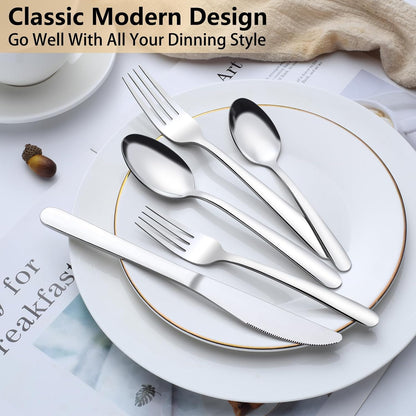 72-Pieces Silverware Set for 12, Flatware Set with Steak Knives, Stainless Steel Cutlery Set, Include Forks Spoons and Knives Set, Dishwasher Safe Utensil Sets for Home Restaurant