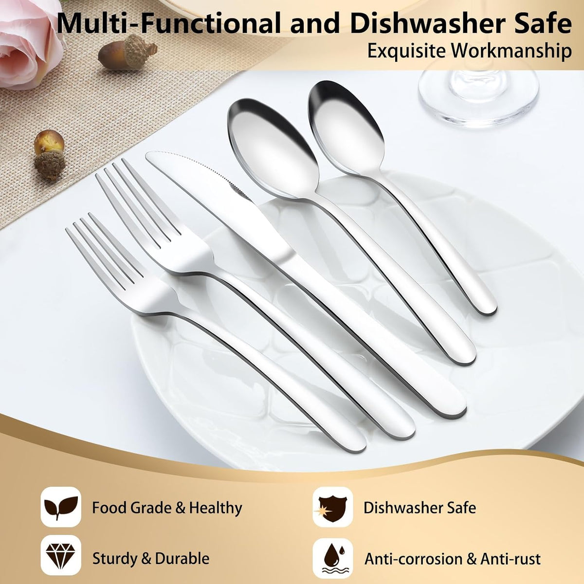 72-Pieces Silverware Set for 12, Flatware Set with Steak Knives, Stainless Steel Cutlery Set, Include Forks Spoons and Knives Set, Dishwasher Safe Utensil Sets for Home Restaurant