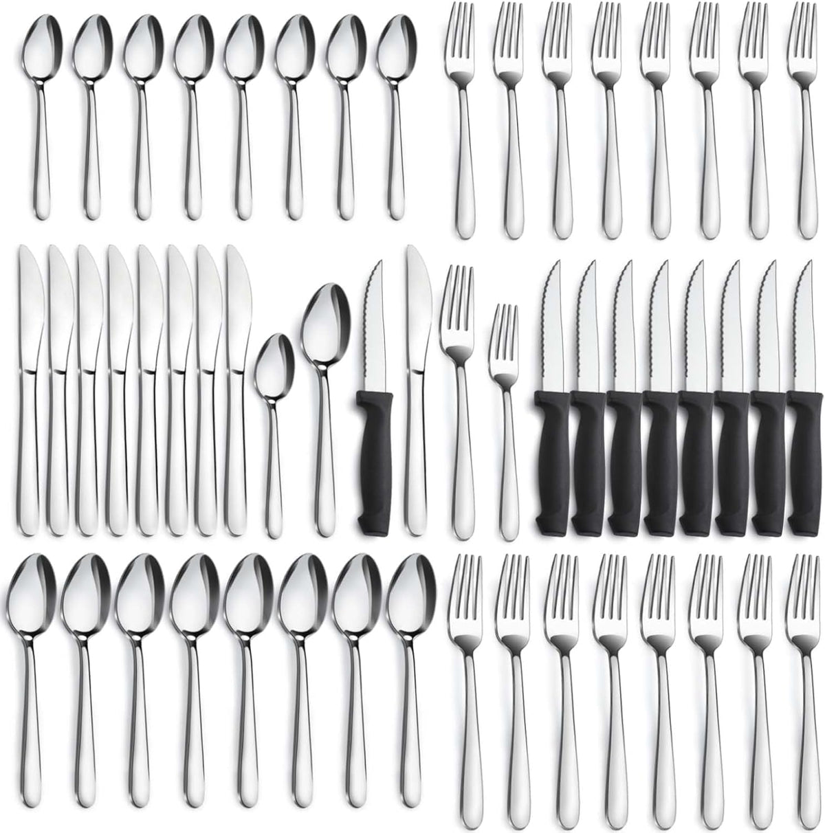 72-Pieces Silverware Set for 12, Flatware Set with Steak Knives, Stainless Steel Cutlery Set, Include Forks Spoons and Knives Set, Dishwasher Safe Utensil Sets for Home Restaurant