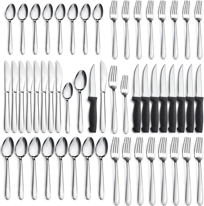 72-Pieces Silverware Set for 12, Flatware Set with Steak Knives, Stainless Steel Cutlery Set, Include Forks Spoons and Knives Set, Dishwasher Safe Utensil Sets for Home Restaurant