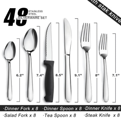 72-Pieces Silverware Set for 12, Flatware Set with Steak Knives, Stainless Steel Cutlery Set, Include Forks Spoons and Knives Set, Dishwasher Safe Utensil Sets for Home Restaurant