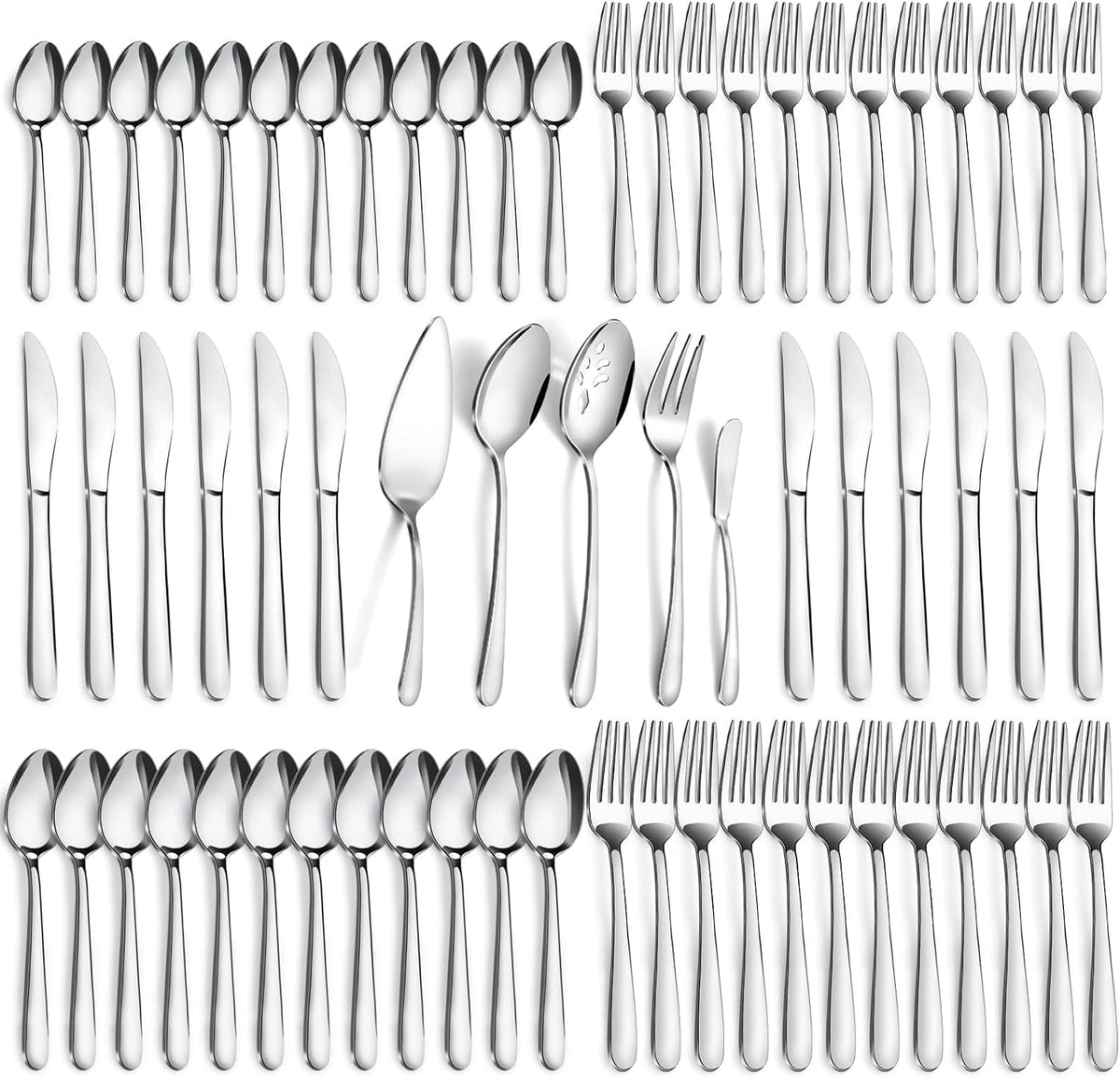 72-Pieces Silverware Set for 12, Flatware Set with Steak Knives, Stainless Steel Cutlery Set, Include Forks Spoons and Knives Set, Dishwasher Safe Utensil Sets for Home Restaurant