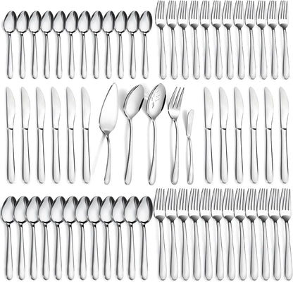 72-Pieces Silverware Set for 12, Flatware Set with Steak Knives, Stainless Steel Cutlery Set, Include Forks Spoons and Knives Set, Dishwasher Safe Utensil Sets for Home Restaurant