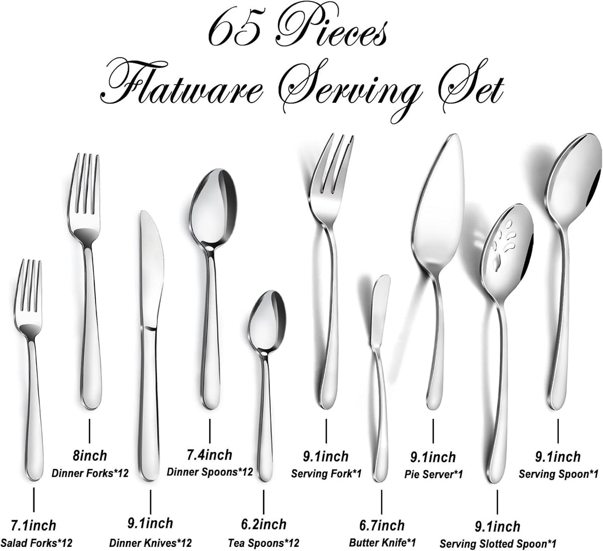72-Pieces Silverware Set for 12, Flatware Set with Steak Knives, Stainless Steel Cutlery Set, Include Forks Spoons and Knives Set, Dishwasher Safe Utensil Sets for Home Restaurant