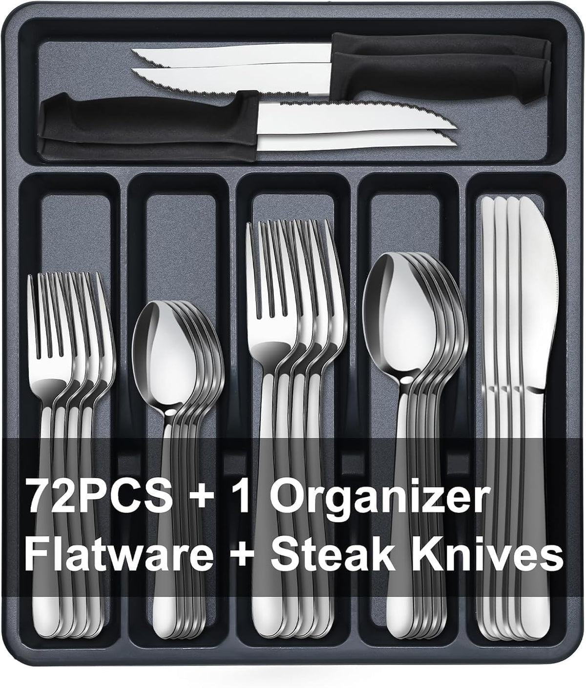 72-Pieces Silverware Set for 12, Flatware Set with Steak Knives, Stainless Steel Cutlery Set, Include Forks Spoons and Knives Set, Dishwasher Safe Utensil Sets for Home Restaurant