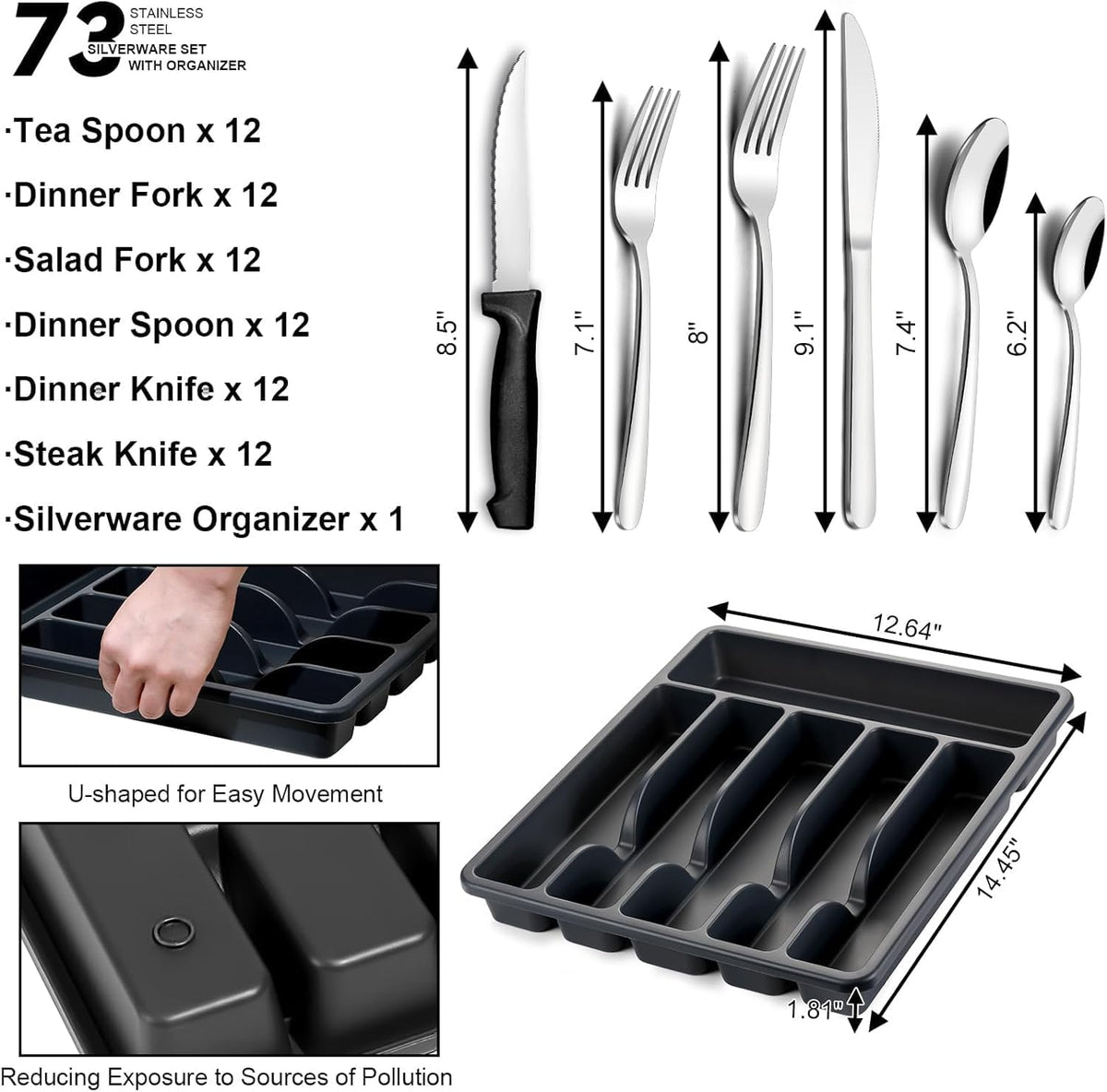 72-Pieces Silverware Set for 12, Flatware Set with Steak Knives, Stainless Steel Cutlery Set, Include Forks Spoons and Knives Set, Dishwasher Safe Utensil Sets for Home Restaurant