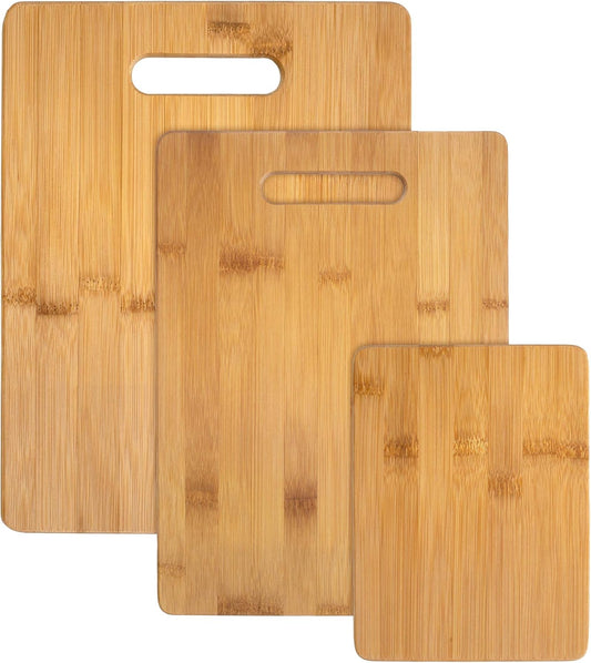 Cutting Board Set, 3 Reversible Cutting Boards for Kitchen | Small, medium & large bamboo boards for everyday meal prep. Smooth, knife-friendly surface for meat, produce, cheese & bread.