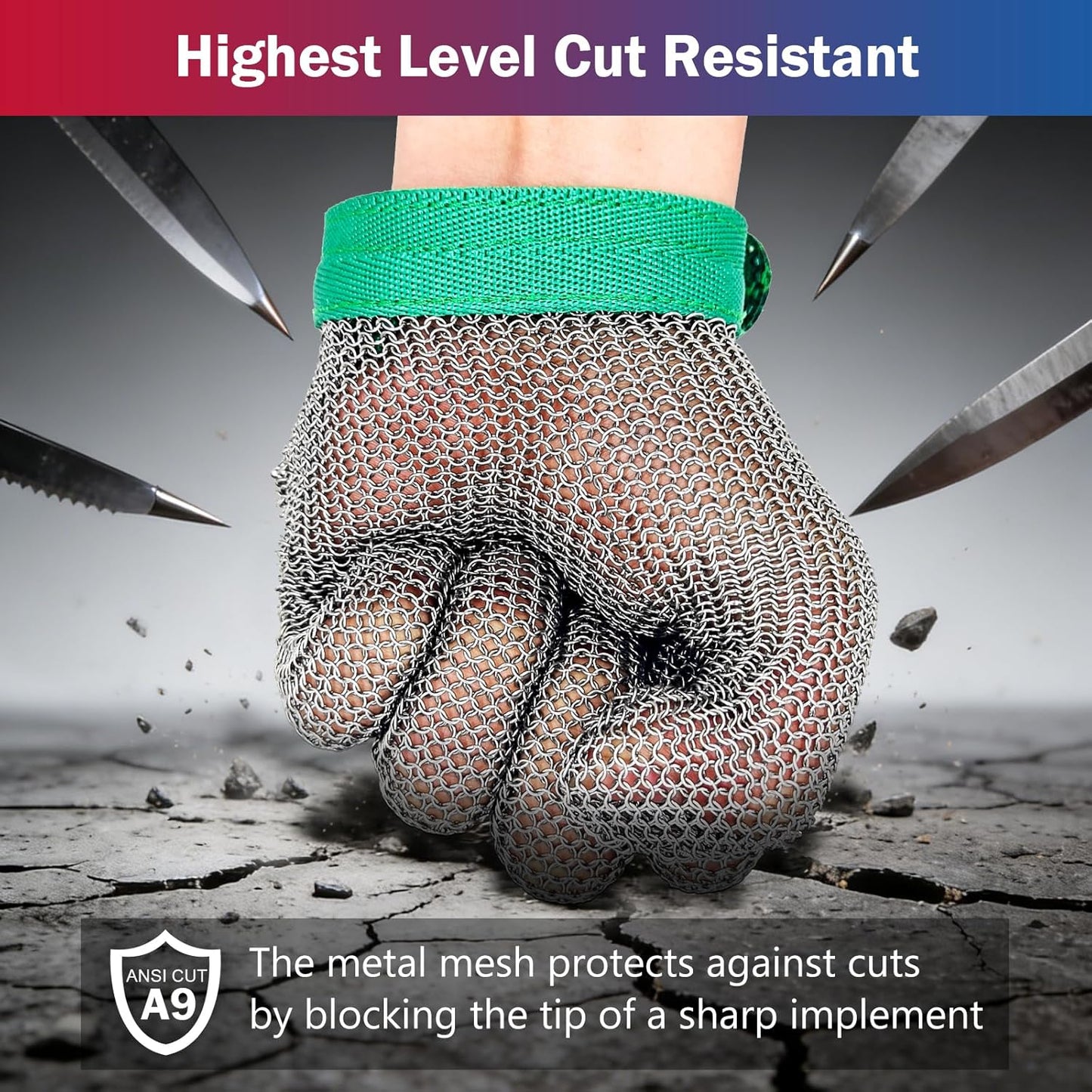 Pro Chainmail Gloves for Cutting Meat&Food,Highest Level Cut Resistant Gloves Food Grade,Upgrade Stainless Steel Metal Mesh Glove,Butcher Cut Proof Glove for Chefs Safety Work(XS)