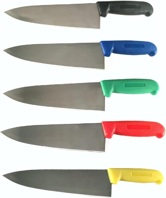 8" Chef Knife Assorted Colors and Packs - Razor Sharp Commercial Kitchen Cutlery - Cook's Knives (Mixed - 1 of Each Color)