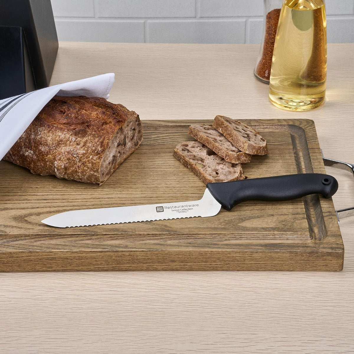 Sensei Back of the Haus - 8-inch Offset Bread Knife - Professional Chef's Kitchen Knife - Durable German Steel - Stain Resistant - With HACCP Coding For Food and Allergen Safety