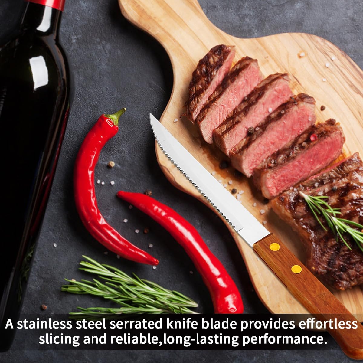 Steak Knives Set of 12, Wood Handle Stainless Steel Steak Knife Set, Serrated Steak Knives, Gifts for Home, Restaurant, Parties, Wedding, Camping
