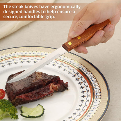 Steak Knives Set of 12, Wood Handle Stainless Steel Steak Knife Set, Serrated Steak Knives, Gifts for Home, Restaurant, Parties, Wedding, Camping
