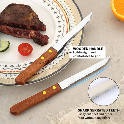 Steak Knives Set of 12, Wood Handle Stainless Steel Steak Knife Set, Serrated Steak Knives, Gifts for Home, Restaurant, Parties, Wedding, Camping