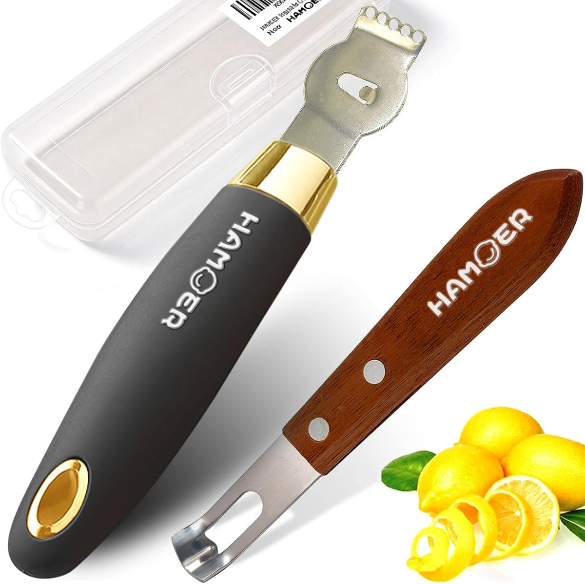 Channel Knife for Cocktails Lemon Twist Tool with a storage box | 2 Pack,Home Bars Bartender Gift,V-Shaped Stainless Steel Blade,Carving Tool for Garnishing,Wooden Handle