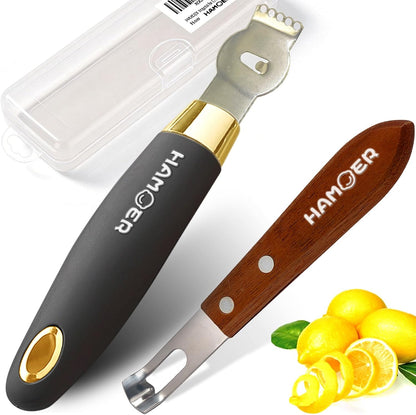 Channel Knife for Cocktails Lemon Twist Tool with a storage box | 2 Pack,Home Bars Bartender Gift,V-Shaped Stainless Steel Blade,Carving Tool for Garnishing,Wooden Handle