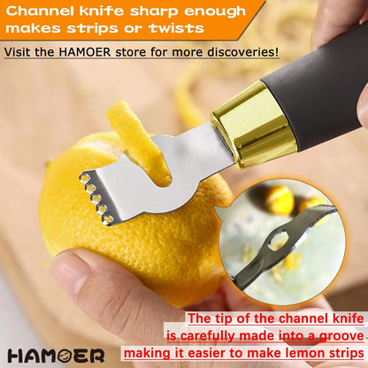 Channel Knife for Cocktails Lemon Twist Tool with a storage box | 2 Pack,Home Bars Bartender Gift,V-Shaped Stainless Steel Blade,Carving Tool for Garnishing,Wooden Handle