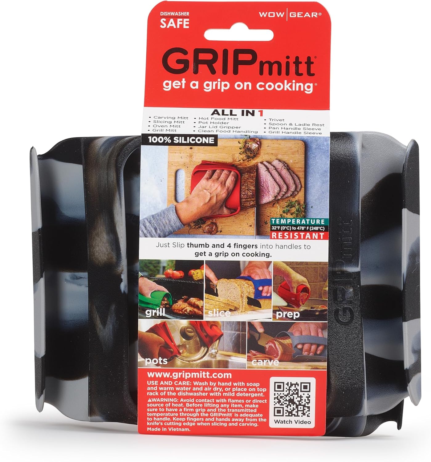Silicone BBQ & Kitchen Mitt 2-Pack Set (Medium/Large, red)