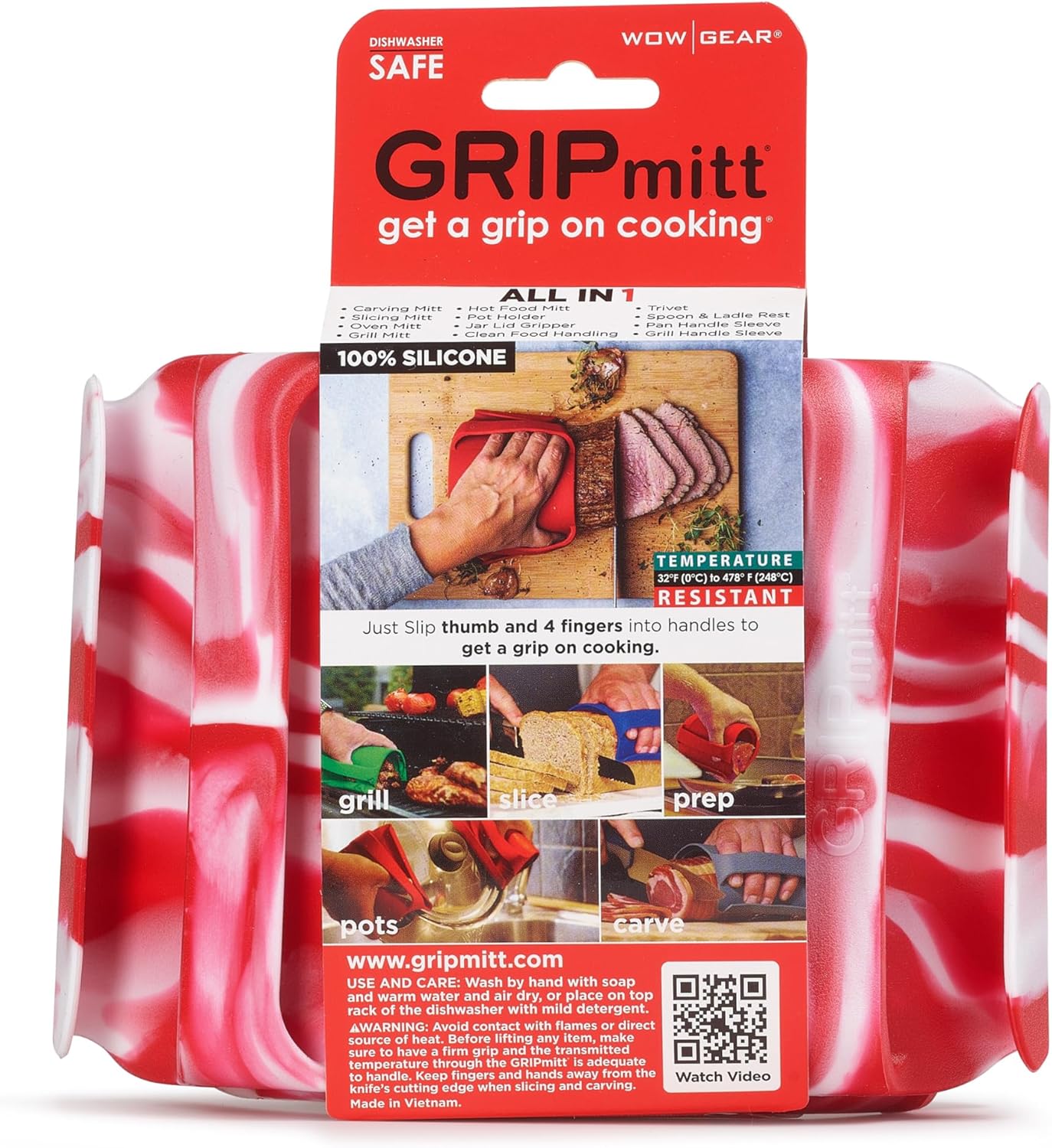 Silicone BBQ & Kitchen Mitt 2-Pack Set (Medium/Large, red)