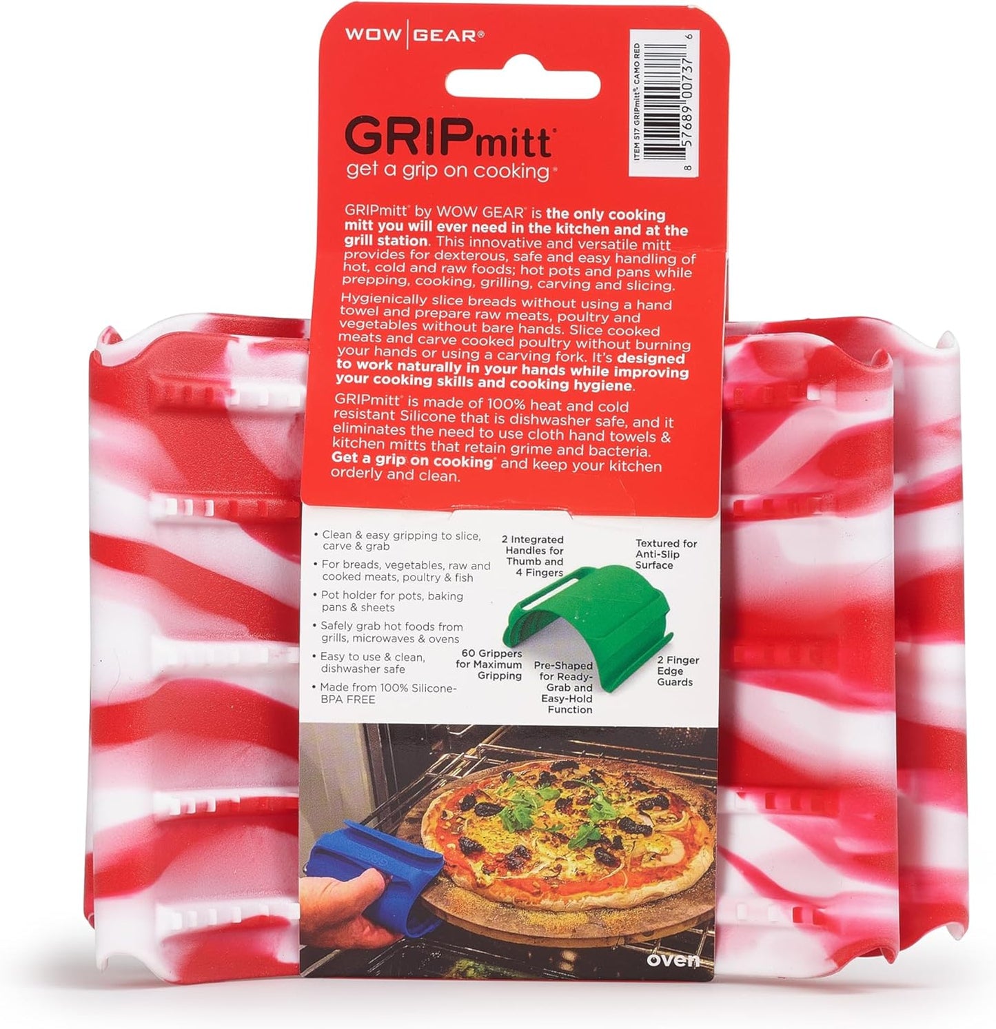Silicone BBQ & Kitchen Mitt 2-Pack Set (Medium/Large, red)