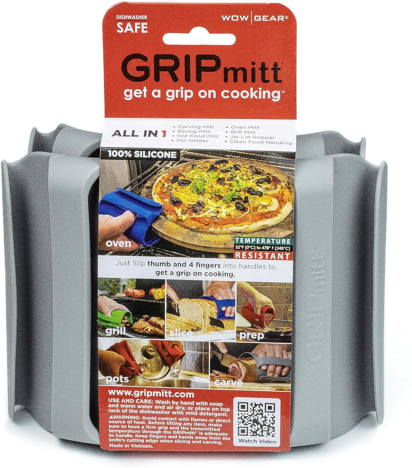 Silicone BBQ & Kitchen Mitt 2-Pack Set (Medium/Large, red)