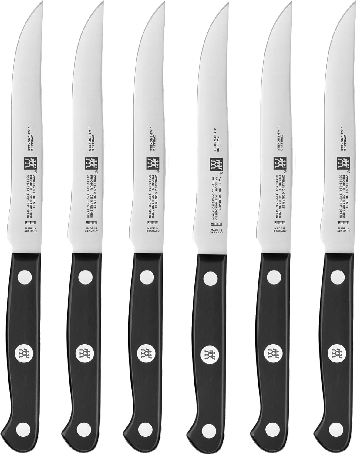 Gourmet 6-Piece Razor-Sharp German Steak Knife Set, Made in Company-Owned German Factory with Special Formula Steel perfected for almost 300 Years, Dishwasher Safe