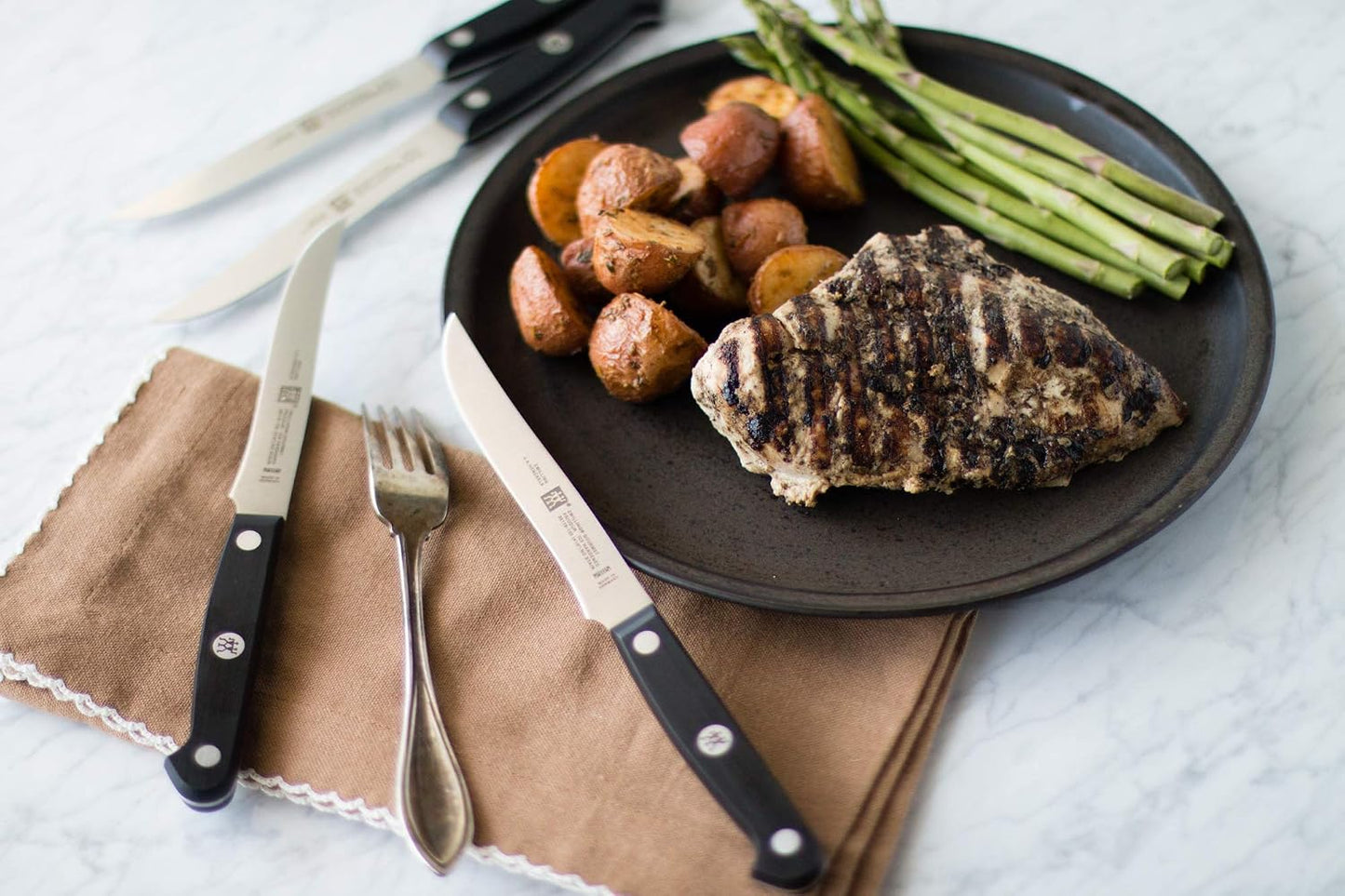 Gourmet 6-Piece Razor-Sharp German Steak Knife Set, Made in Company-Owned German Factory with Special Formula Steel perfected for almost 300 Years, Dishwasher Safe