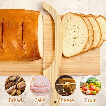 2 Pack Bread Bow Knife, Wooden Bread Slicer for Homemade Bread, Premium Stainless Steel Serrated Bread Knife for Bagels, Baguettes and More