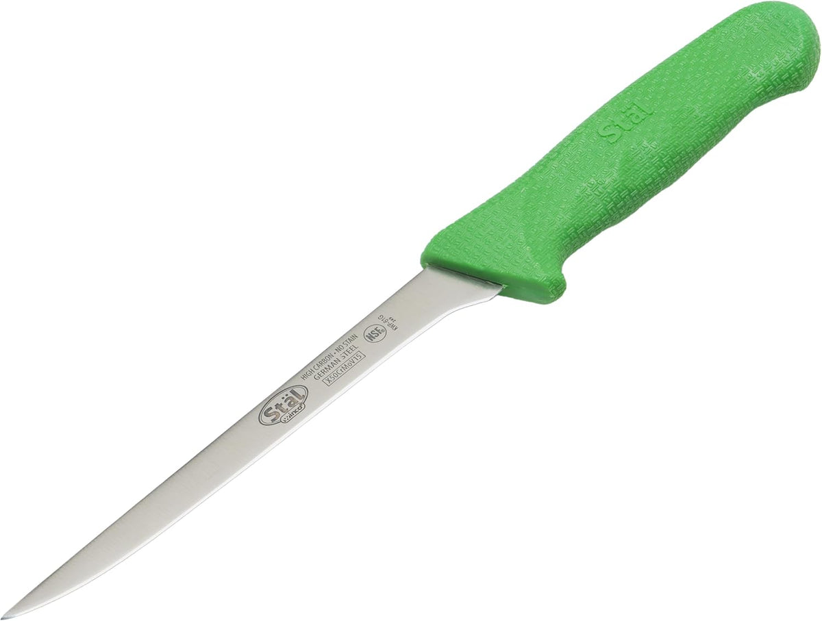 6" Red Plastic Boning Knife, Narrow Handle