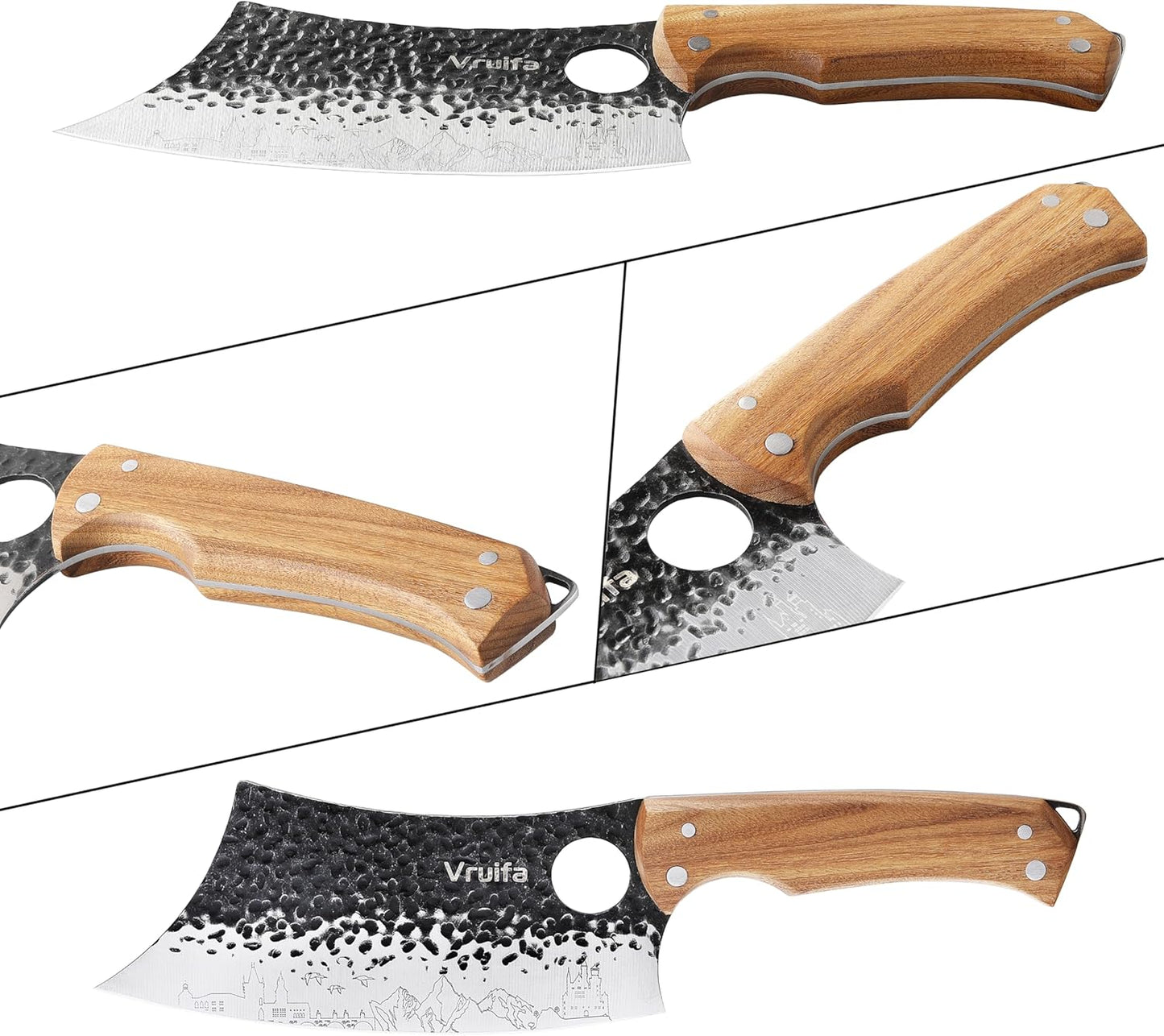 Butcher Knife Set, Hand Forged Kitchen Knife Set for Home,BBQ, and Camping | Serbian, Meat Cleaver, Viking, Premium Stainless Steel Blades, Ergonomic Wooden Handle