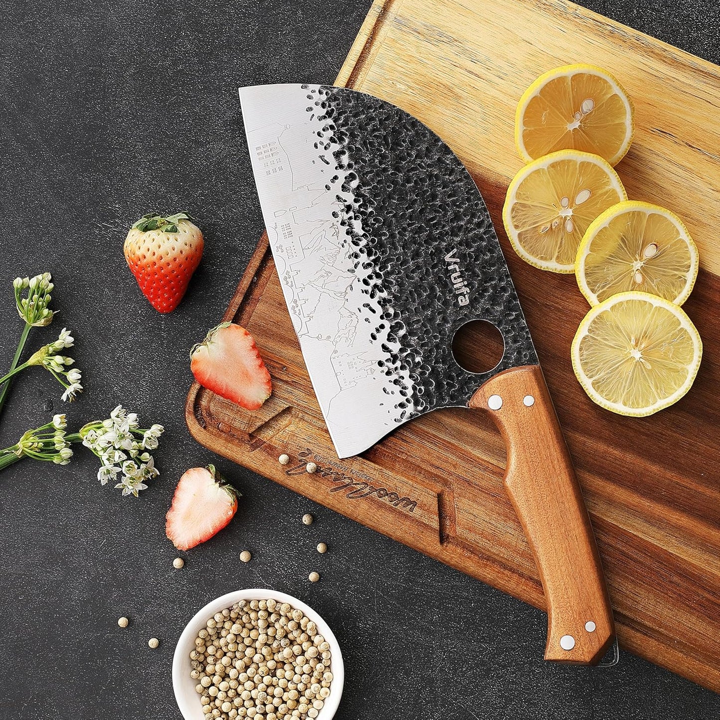 Butcher Knife Set, Hand Forged Kitchen Knife Set for Home,BBQ, and Camping | Serbian, Meat Cleaver, Viking, Premium Stainless Steel Blades, Ergonomic Wooden Handle