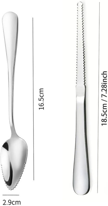 6 Pcs Grapefruit Spoon and Knife Set Fruit Scooping Spoons Stainless Steel Grapefruit Knife Serrated Edges Spoons Metal Dessert Spoon Fruit Cutting Utensils Set for Oranges Kiwi