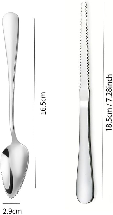 6 Pcs Grapefruit Spoon and Knife Set Fruit Scooping Spoons Stainless Steel Grapefruit Knife Serrated Edges Spoons Metal Dessert Spoon Fruit Cutting Utensils Set for Oranges Kiwi