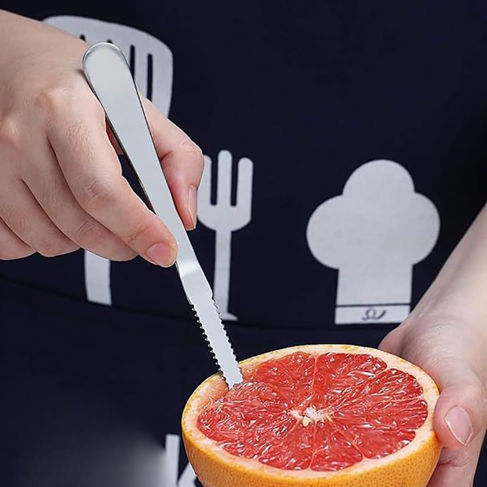 6 Pcs Grapefruit Spoon and Knife Set Fruit Scooping Spoons Stainless Steel Grapefruit Knife Serrated Edges Spoons Metal Dessert Spoon Fruit Cutting Utensils Set for Oranges Kiwi