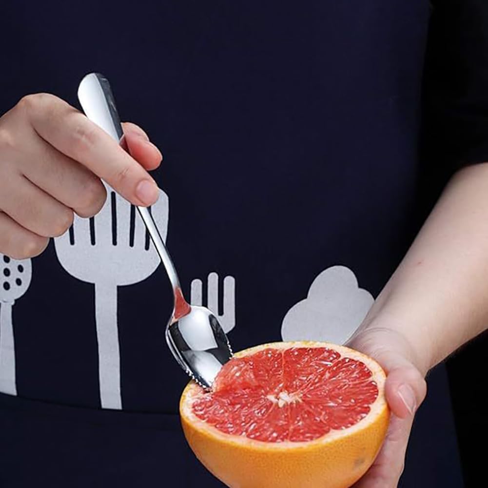 6 Pcs Grapefruit Spoon and Knife Set Fruit Scooping Spoons Stainless Steel Grapefruit Knife Serrated Edges Spoons Metal Dessert Spoon Fruit Cutting Utensils Set for Oranges Kiwi