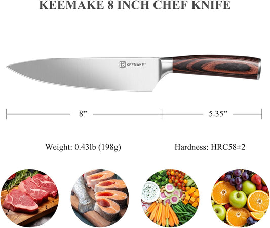 Chef Knife - 8 Inch High Carbon Stainless Steel Kitchen Knife with Ergonomic Handle, Professional Kitchen Gadgets with Gift Box for Men and Women, Father Day Gifts
