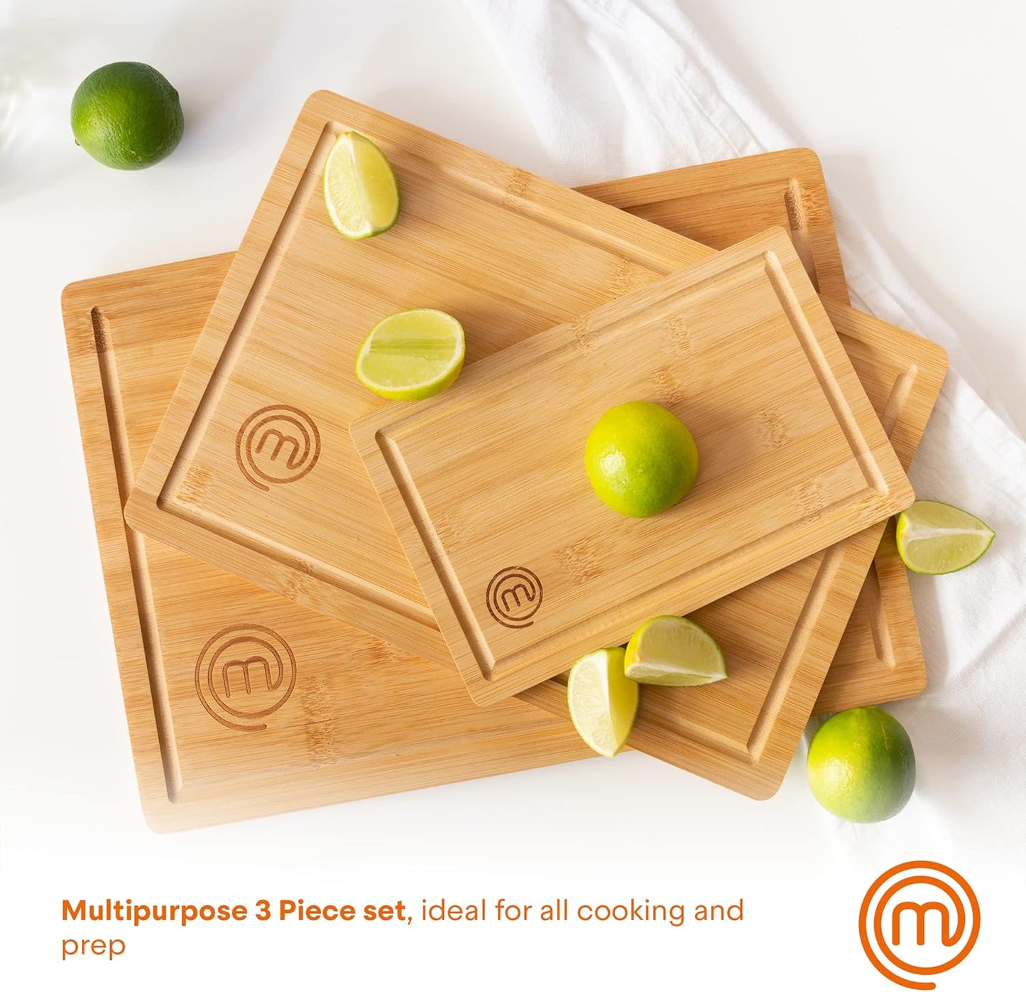 Bamboo Cutting Boards for Kitchen, Wooden Cutting Board Set of 3, Natural, Organic & Food Safe Surface, Reversible Large, Medium & Small Wooden Chopping Boards with Juice Grooves