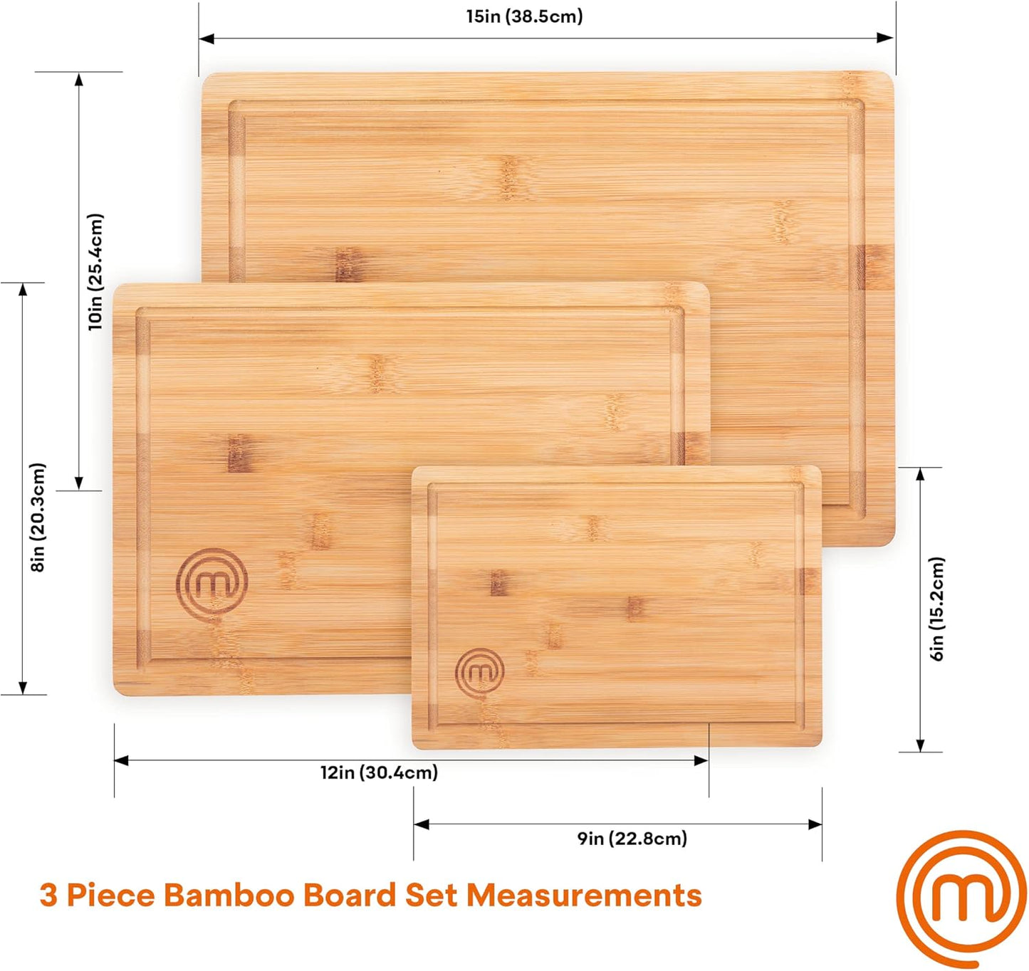 Bamboo Cutting Boards for Kitchen, Wooden Cutting Board Set of 3, Natural, Organic & Food Safe Surface, Reversible Large, Medium & Small Wooden Chopping Boards with Juice Grooves