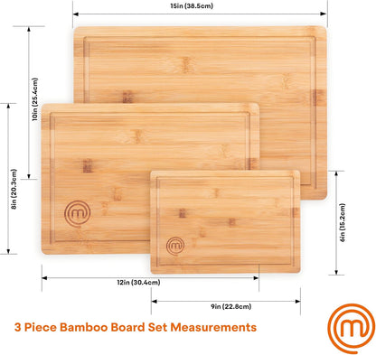 Bamboo Cutting Boards for Kitchen, Wooden Cutting Board Set of 3, Natural, Organic & Food Safe Surface, Reversible Large, Medium & Small Wooden Chopping Boards with Juice Grooves