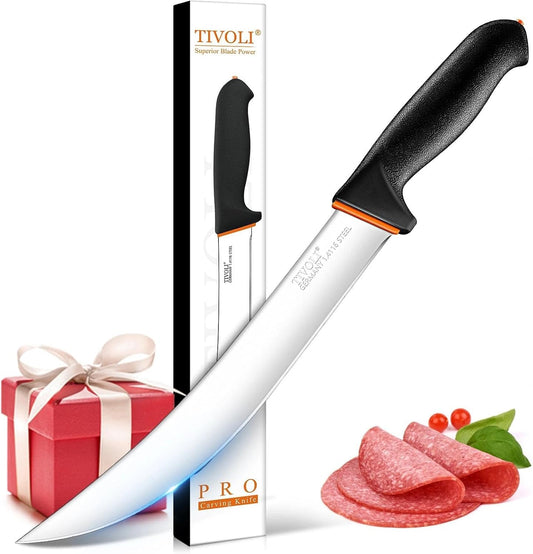 Slicing Knife 9.5 Inch - Brisket Knife with Non-Slip Softgrip | High Carbon Stainless Steel, Ergonomic Non-slip Rubber Handle, Gift Box, Anti-fouling, Easy to Clean